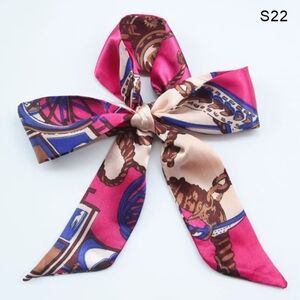 Silk-Feel Pink & Beige Decorative Hair Bow Scarf